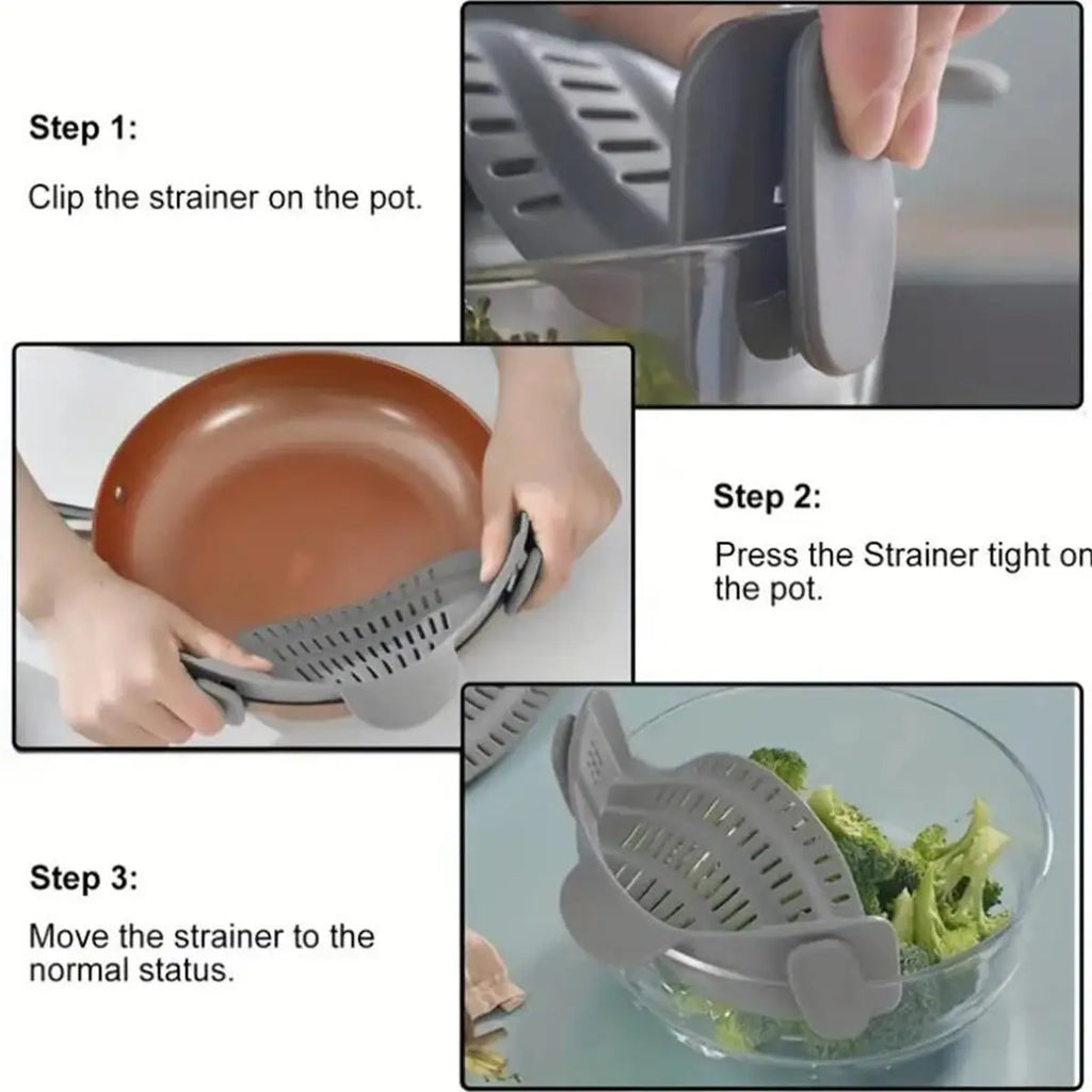 Adjustable Clip-On Strainer for Pots and Pans