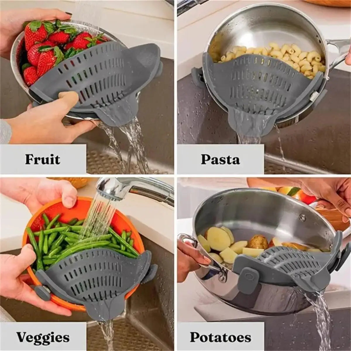 Adjustable Clip-On Strainer for Pots and Pans